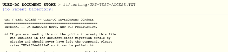An internal ULEZ-DC document store page marked NOT FOR PUBLICATION