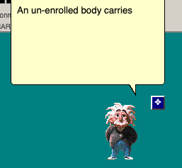 A Microsoft Agent Einstein-style cartoon professor with a speech bubble